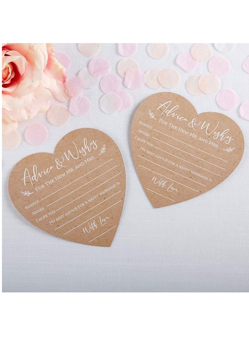 Excefore Wedding Advice And Wishes For The Mr And Mrs - Heart Shaped Cards (Set of 50) Rustic Kraft Paper - Image 3