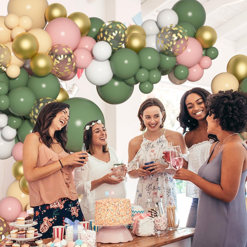 Amandir 166Pcs Sage Green Balloon Garland Arch Kit Olive Green Blush Peach White Gold Balloons Artificial Eucalyptus Stems Jungle Safari Baby Shower Birthday Party Baptism Decorations - Image 5