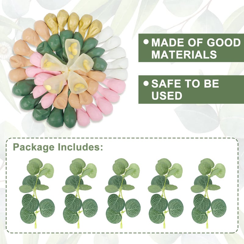 Amandir 166Pcs Sage Green Balloon Garland Arch Kit Olive Green Blush Peach White Gold Balloons Artificial Eucalyptus Stems Jungle Safari Baby Shower Birthday Party Baptism Decorations - Image 3
