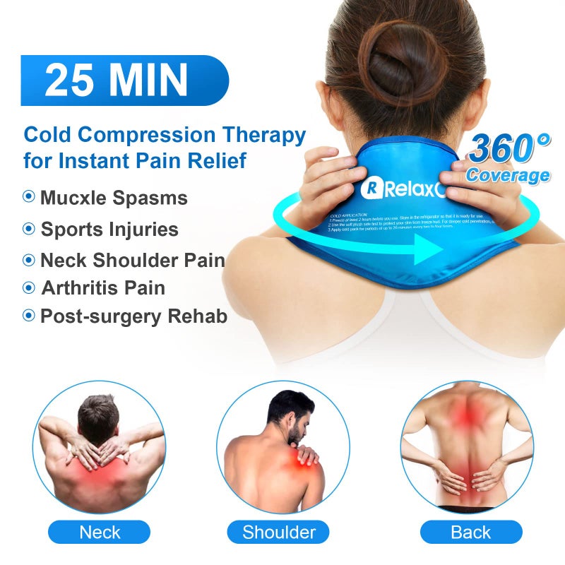 RelaxCoo Neck Ice Pack Wrap, Reusable Gel Ice Pack for Neck Shoulders, Cold Compress Therapy for Pain Relief, Injuries, Swelling, Bruises, Sprains, Inflammation and Cervical Surgery Recovery - Image 2