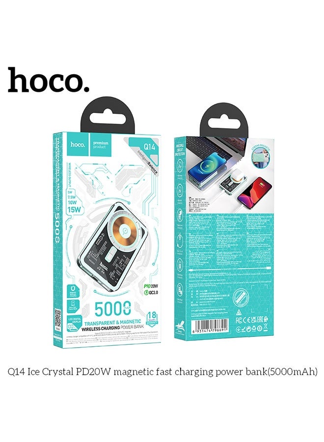 hoco. Power bank Q14 Ice Crystal” PD20W + QC3.0 wireless charging 5000mAh(Green) - Image 5