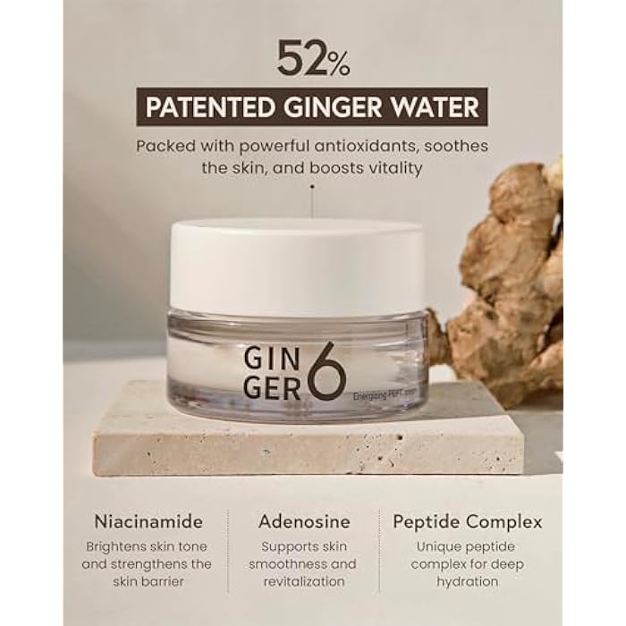 GINGER6 PEPTI Cream for Face - Hydrating and Firming Formula with 52% Ginger Water, Niacinamide, and Adenosine, Overnight Korean Skincare, 1.69 fl oz. - Image 4