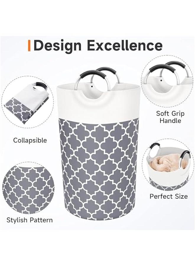 HOOKOR Collapsible Laundry Hamper,2Pack Tall Laundry Baskets, Foldable Washing Clothes Bag with Handles Waterproof for Bathroom Laundry Room Bedroom Dorm, Family Organizer Basket (Gery) - Image 2