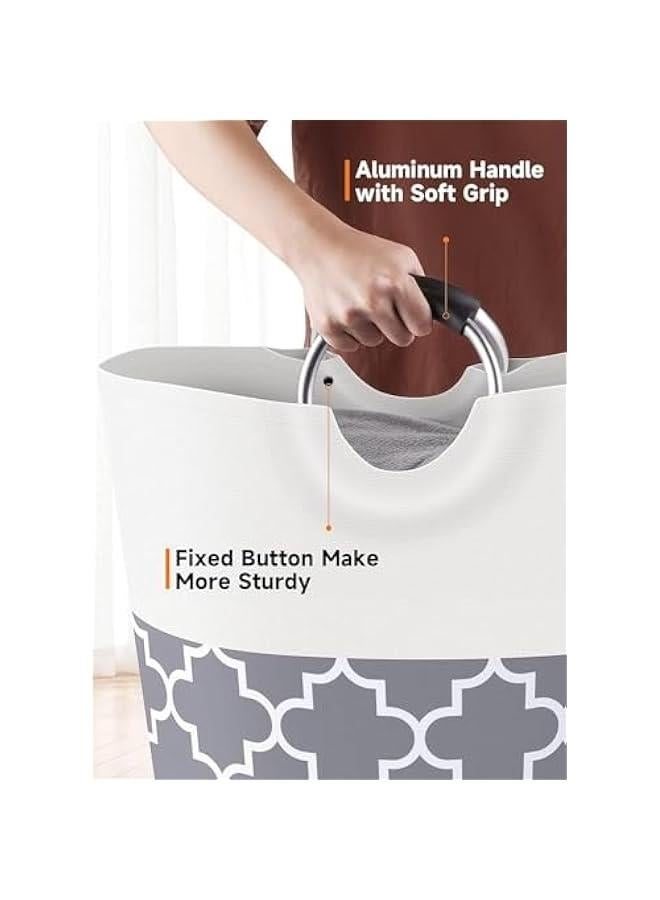 HOOKOR Collapsible Laundry Hamper,2Pack Tall Laundry Baskets, Foldable Washing Clothes Bag with Handles Waterproof for Bathroom Laundry Room Bedroom Dorm, Family Organizer Basket (Gery) - Image 5