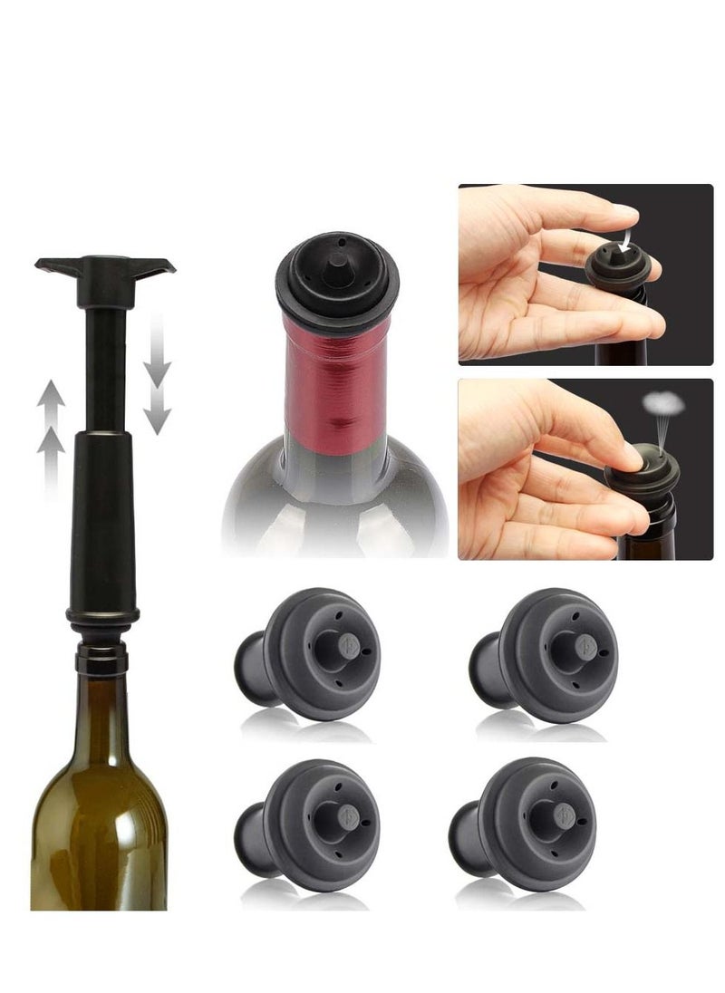 SYOSI Wine Saver Pump with Vacuum Bottle Stoppers Reusable Bottle Sealer Keeps Ideal Accessories Gift  Black Pump and 4 Stoppers  - Image 2