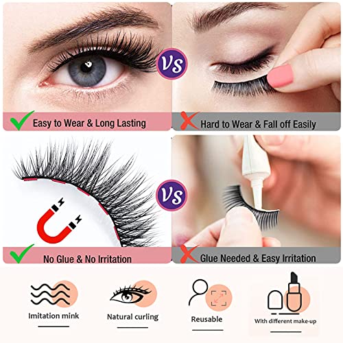 Batfield 3 Pairs of False Eyelashes Magnetic with Eyeliner and Tweezer, 3D Natural Mixed Style magnetic Lashes, Reusable Magnetic Eyelashes for women(Style 2) - Image 4