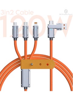 SH PROTECT TOUCH 120W 6A 2-In-3 Universal Cable , USB A/C to Multi Charging Cable 4.4 FT Heavy Duty Cord Chubby Charging Cable Zinc Alloy Soft Silicone Compatible with All Device Fast Charging Cable (USB A/C ORANGE)  - Image 1