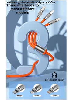 SH PROTECT TOUCH 120W 6A 2-In-3 Universal Cable , USB A/C to Multi Charging Cable 4.4 FT Heavy Duty Cord Chubby Charging Cable Zinc Alloy Soft Silicone Compatible with All Device Fast Charging Cable (USB A/C ORANGE)  - Image 5