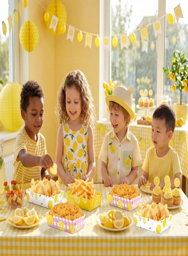 Geefuun 50Pcs Lemon Paper Food Trays Decor Disposable Serving Plates Pink Yellow Lemonade Summer Theme Party Birthday Baby Shower Picnic Supplies Bulk - Image 2