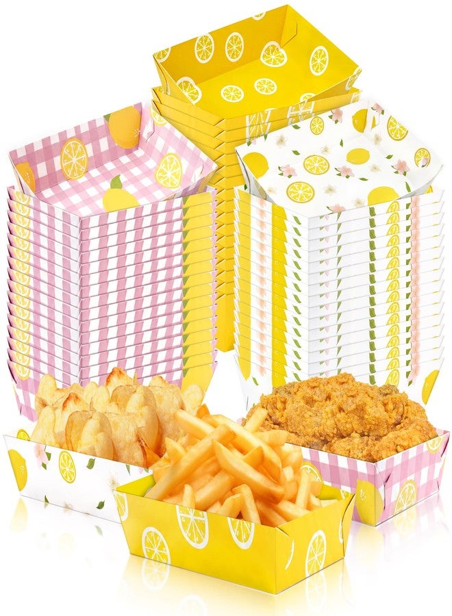 Geefuun 50Pcs Lemon Paper Food Trays Decor Disposable Serving Plates Pink Yellow Lemonade Summer Theme Party Birthday Baby Shower Picnic Supplies Bulk - Image 1