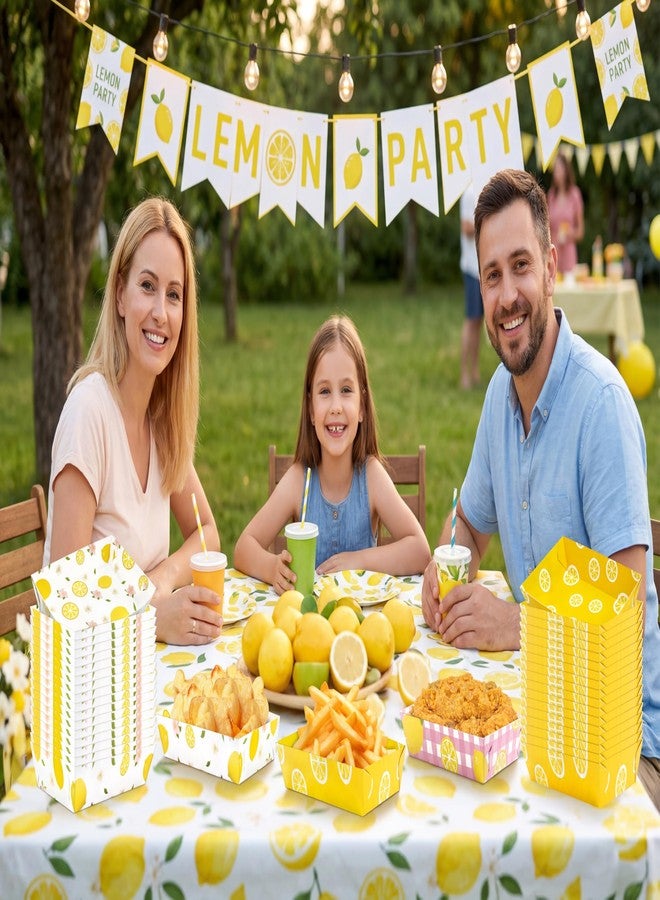Geefuun 50Pcs Lemon Paper Food Trays Decor Disposable Serving Plates Pink Yellow Lemonade Summer Theme Party Birthday Baby Shower Picnic Supplies Bulk - Image 5