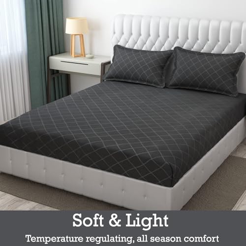 FRESH FROM LOOM Microfiber King Size Double Geometric Bedsheet - Hypoallergenic Wrinkle Free Bed Sheets with 2 Pillow Covers (Barfi Design, 90 x 95 Inches | Grey), 144 TC - Image 5