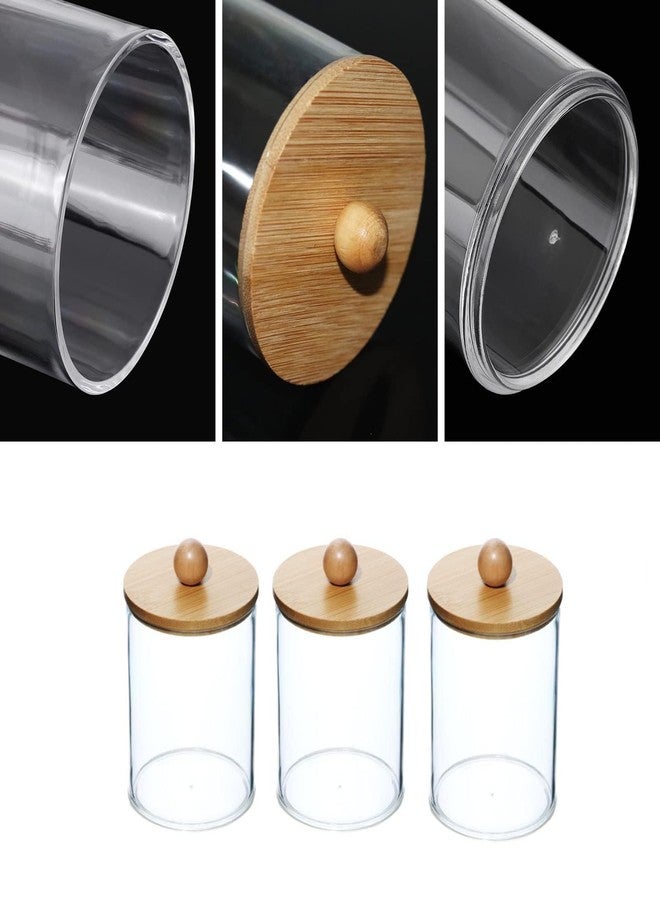 DIYOHFE 3PC Acrylic Qtip Dispensers Holders With Wood lid, Clear Bathroom Round Countertop Storage Organizer Canister for Cotton Balls,Swabs,Pads,Bath Salts ,Makeup Sponges,Tooth Floss - Image 5