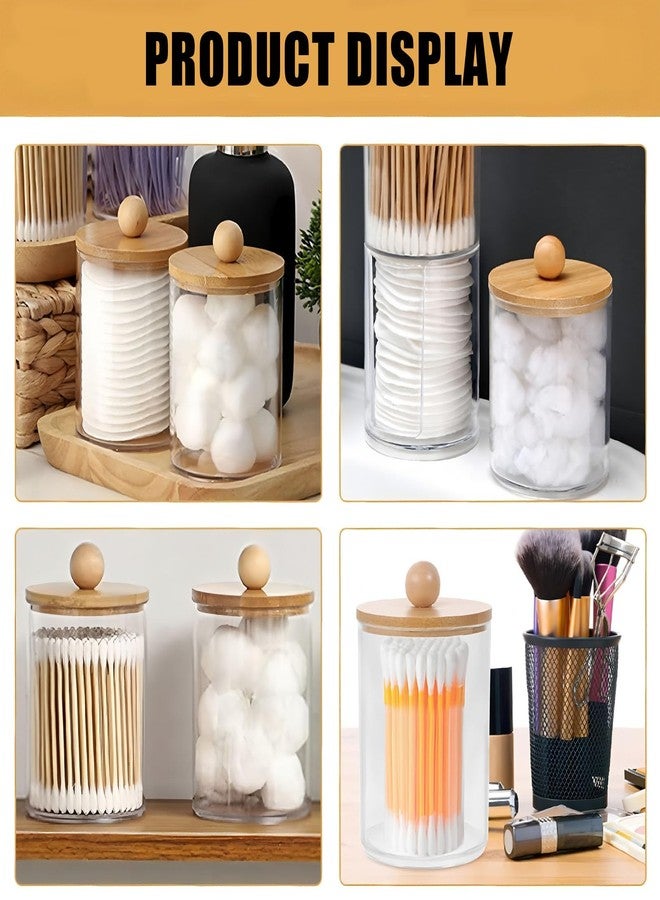 DIYOHFE 3PC Acrylic Qtip Dispensers Holders With Wood lid, Clear Bathroom Round Countertop Storage Organizer Canister for Cotton Balls,Swabs,Pads,Bath Salts ,Makeup Sponges,Tooth Floss - Image 3