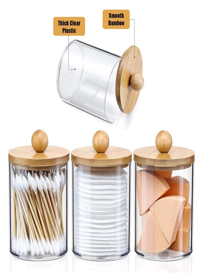 DIYOHFE 3PC Acrylic Qtip Dispensers Holders With Wood lid, Clear Bathroom Round Countertop Storage Organizer Canister for Cotton Balls,Swabs,Pads,Bath Salts ,Makeup Sponges,Tooth Floss - Image 4