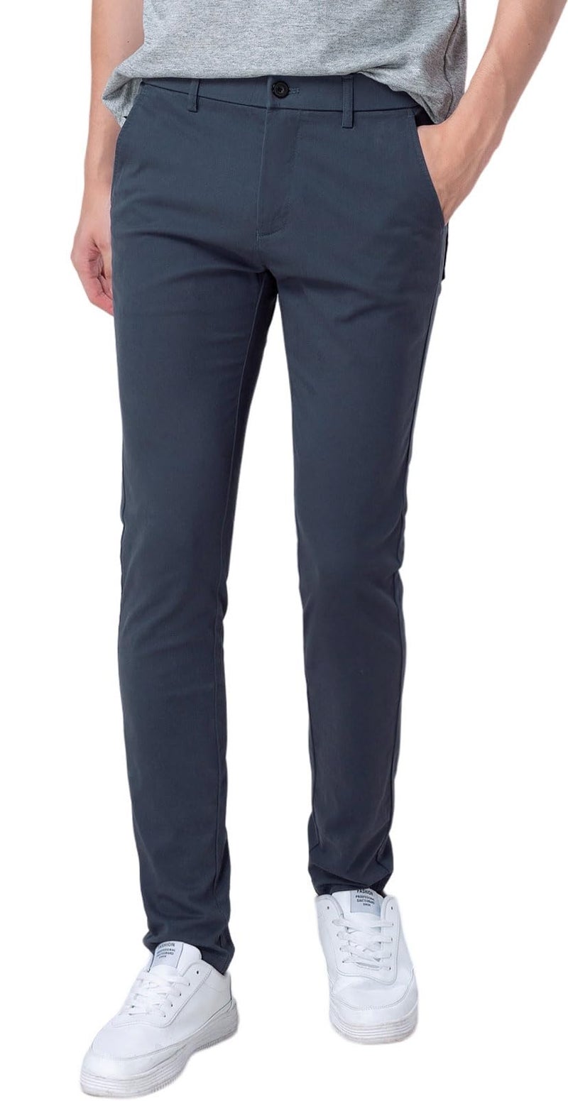 Plaid&Plain Men's Skinny Stretchy Khaki Pants Colored Pants Slim Fit Slacks Tapered Trousers 819 Pacific Blue 32X30 - Image 1