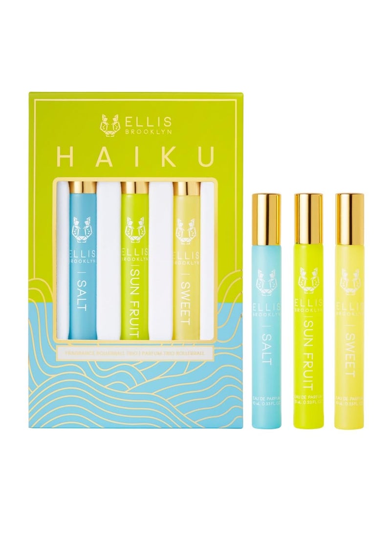 ELLIS BROOKLYN - Ellis Brooklyn HAIKU Fragrance Trio - Clean Perfume, SALT, SWEET, & SUN FRUIT Rollerball Perfume for Women, Travel Size Perfume Gift Sets for Women - Image 1