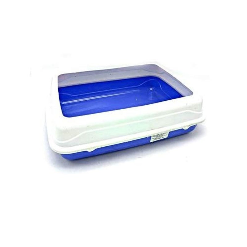 Premium Sand Box for Cats and Dogs - Heavy-Duty Pet Litter Pan with Removable Top Shield - Durable 40X32cm Plastic Splash-Guard Toilet for Kittens & Small Breeds (Sleek Royal Blue & White Space-Saving Profile) - Manual Pet Facility Maintenance Convenience & Domestic Animal Care Asset Management Template