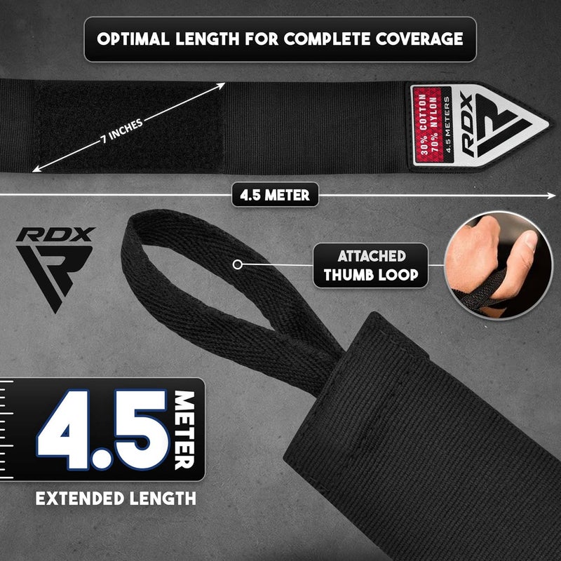 Rdx Boxing Hand Wraps 4.5M / 180 Inches – Mexican Style Semi-Elastic MMA Inner Gloves - Wrist Support for Muay Thai, Kickboxing, BJJ, Karate - Thumb Loop & Hook and Loop Closure - Cotton & Nylon Blend - Image 4