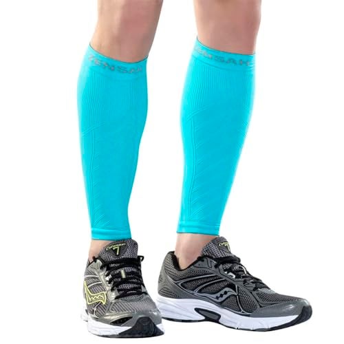 Zensah Running Leg Compression Sleeves - Shin Splint, Calf Compression Sleeve Men and Women (Aqua, X-Small/Small) - Image 1