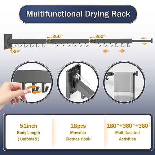 ZdwCyl Clothes Drying Rack,Laundry Drying Rack Wall Mount, Space Saver Clothes Rack,Retractable,Collapsible(Tri-Fold), for Balcony,Laundry,Bathroom, Dark Grey Color,3z-g02 - Image 4