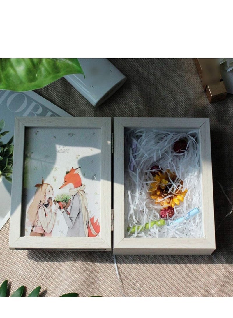 KASTWAVE Shadow Box Frame Display Case, Folding Picture Frame Display Dried Flower Case Set 3D Showcase Keepsake Art Home Decor 4x6 inch Vertical Photo Pictures Double Photo Great for Collages, Mementos - Image 2