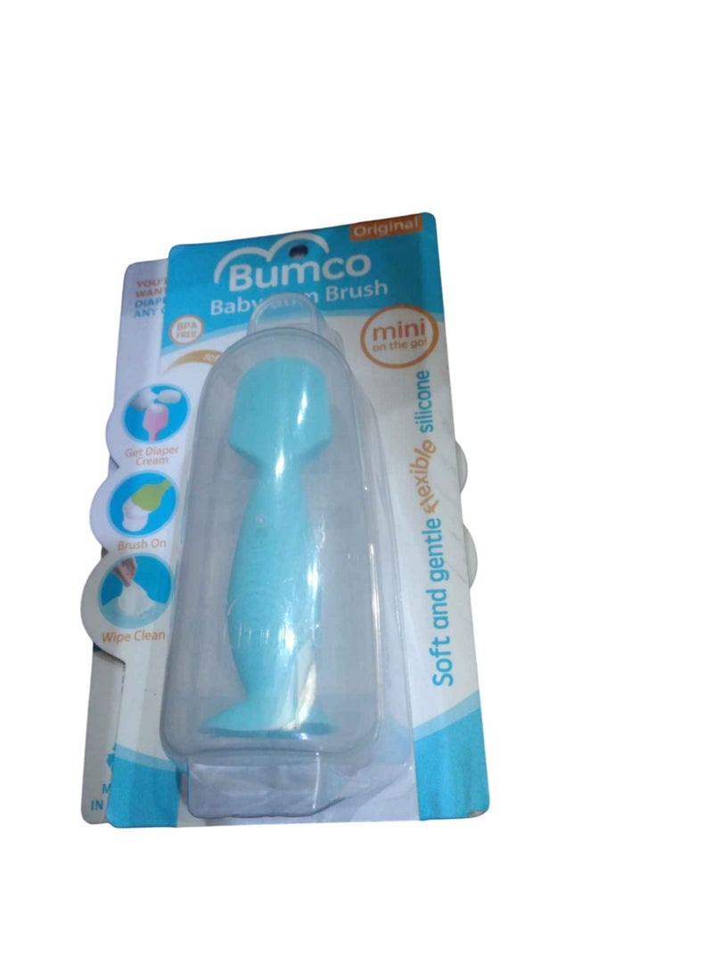 بيبي بام برَش فرشاة كريم الحفاضات من بومكو - فرشاة صغيرة لمؤخرة الطفل مع حقيبة سفر، ملعقة معجون كريم الحفاضات لمؤخرة الطفل، ملعقة معجون كريم لمؤخرة الطفل، أداة وضع كريم الحفاضات الصغيرة، ملعقة مؤخرة الطفل، لون أزرق