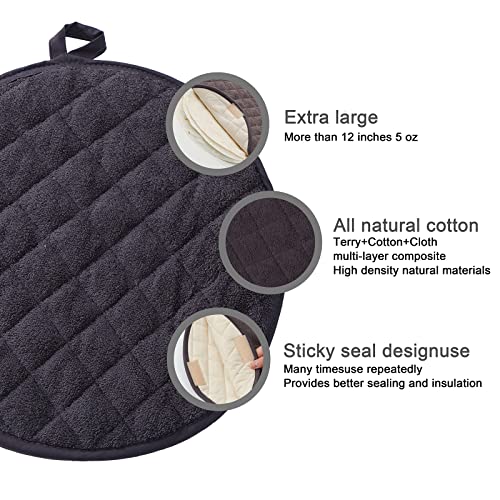 Lifaith Tortilla Warmer,Tortilla Server,Pancake Keeper,2-Pack 12 Inch,High Density Fabric Microwave-Safe Tortilla Server Bag for Keeping Food Warm & Soft at Home/Picnics(Dark Grey) - Image 4