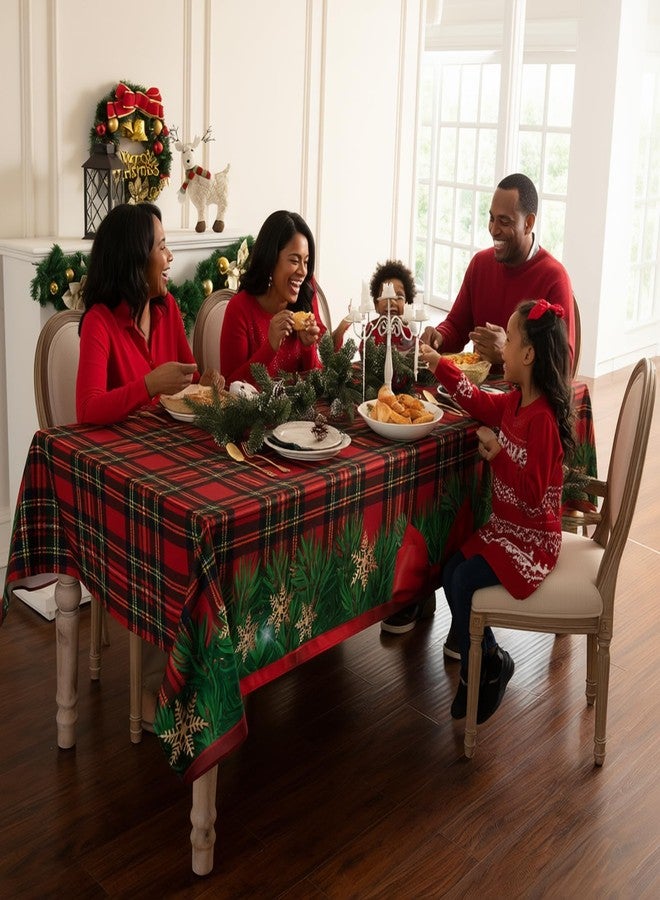 Joyfol Day Winter Holiday Christmas Tablecloth, Plaid Printed Fabric Table Cloth, Stain Release Table Cover for Xmas/Dinner Party Decoration (60 X 84 INCH, Rectangle) - Image 4