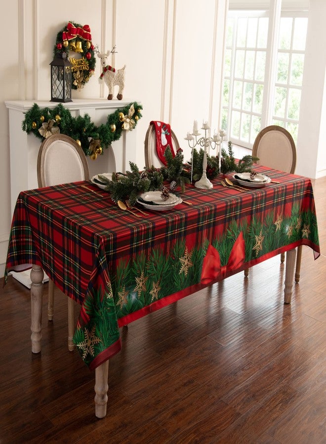 Joyfol Day Winter Holiday Christmas Tablecloth, Plaid Printed Fabric Table Cloth, Stain Release Table Cover for Xmas/Dinner Party Decoration (60 X 84 INCH, Rectangle) - Image 1