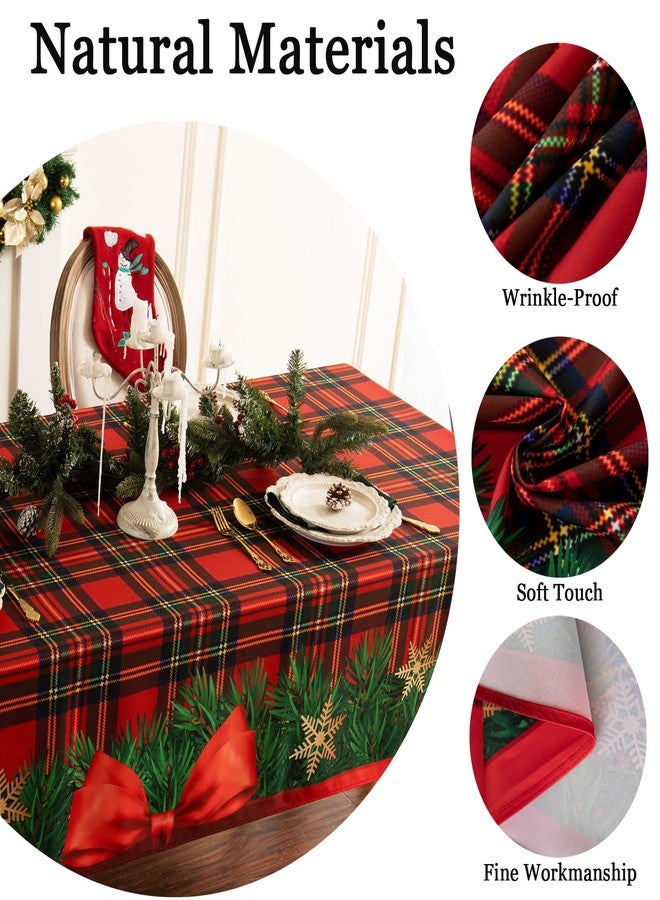 Joyfol Day Winter Holiday Christmas Tablecloth, Plaid Printed Fabric Table Cloth, Stain Release Table Cover for Xmas/Dinner Party Decoration (60 X 84 INCH, Rectangle) - Image 3