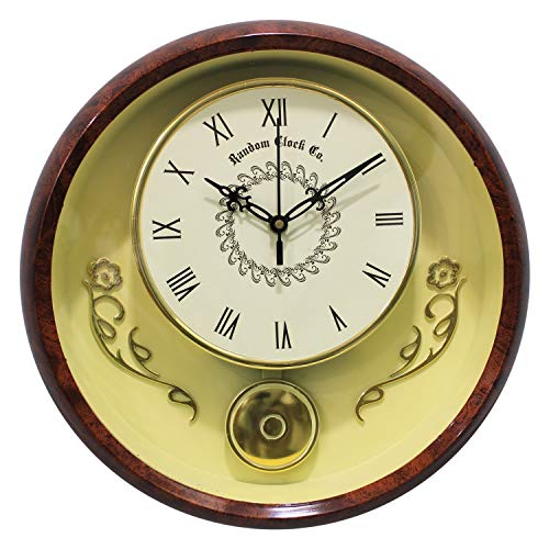 RANDOM Decorative Wooden Case Analog Pendulum Brown Sweep Silent Wall Clock for Living Room, Home, Office 30 cm - Image 1