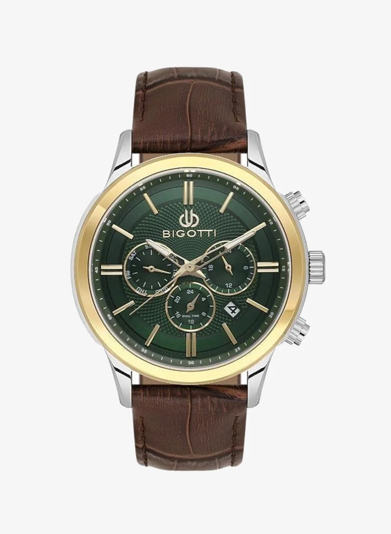 Bigotti Bigotti - Quotidiano Men Watch | Genuine LeatherBrass Case | Analog | Round Dial | Mineral Glass | Japanese Quartz | Water Resistant 50 Meters