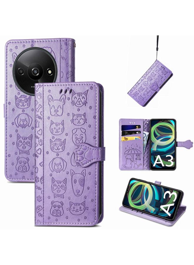 The Bros Case For Xiaomi Redmi A3 Cat and Dog Embossed Leather Phone Case