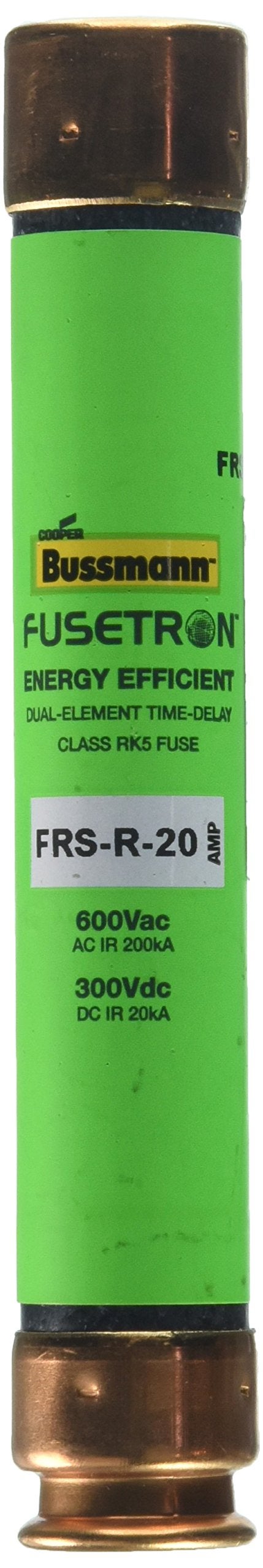 Bussmann FRSR20 Tron FRSR Energy Efficient NonIndicating Time Delay Fuse 600 Vac300 Vdc 20 A Green