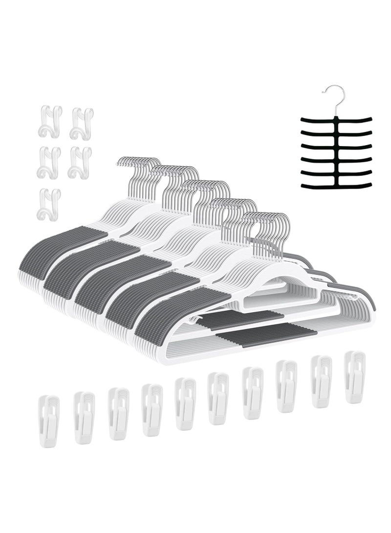 TYCOM Clothes Hangers 100 PACK Heavy Duty Durable Standard Clothes Hanger Plastic Suit Coat Shirt Hangers Space Saving Clothes Hanger with Rubber Coating 16.5Inches 100 Pieces Light Grey. - Image 1
