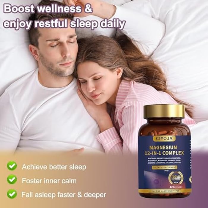 CIYOJA 12 in 1 Magnesium Complex 700mg: Magnesium Supplement with Glycinate, Citrate, Malate, Taurate, High Absorption Magnesium for Sleep, Muscle Recovery, Nerve & Heart Support, Vegan, 120 Capsules - Image 4