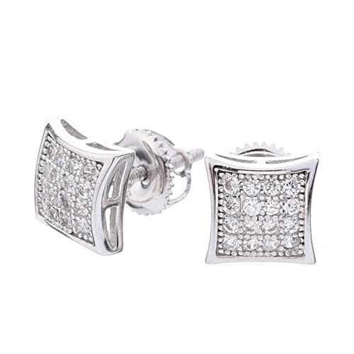 METALTREE98 Fashion Bust Down 7 mm Puffed Dome Square Block Screw Back Stud Earrings 445 (Sterling Silver) - Image 2