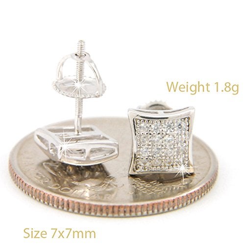 METALTREE98 Fashion Bust Down 7 mm Puffed Dome Square Block Screw Back Stud Earrings 445 (Sterling Silver) - Image 5
