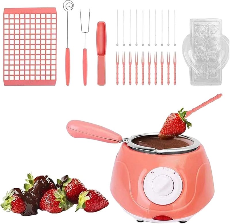 Pink Electric Chocolate Melting Pot Fondue Warmer With Mould Set Kitchen Tool - Image 1