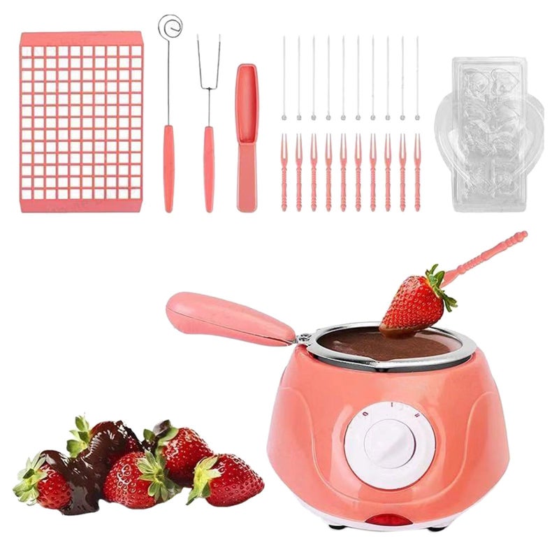 Pink Electric Chocolate Melting Pot Fondue Warmer With Mould Set Kitchen Tool - Image 2