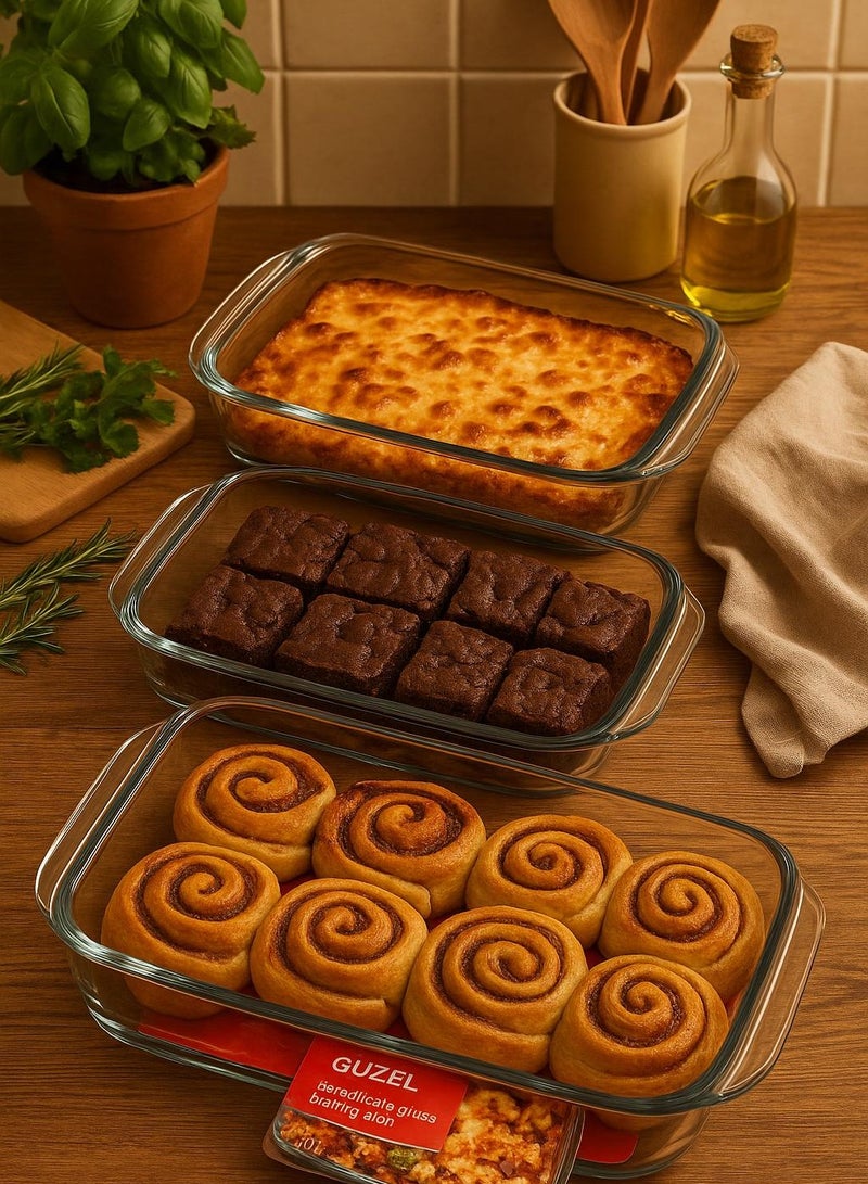 جوزيل طقم أطباق فرن زجاجية مستطيلة 3 قطع الأحجام: صغير 1.6 لتر، متوسط 2.2 لتر، كبير 3.0 لتر - Image 3