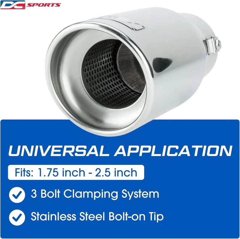 DC Sports EX-1013 Performance Bolt-On Resonated Muffler Slant Exhaust Tip with Clamps and Adapters for Universal Fitment on Most Cars, Sedans, and Trucks - Polished Stainless Steel - Image 4