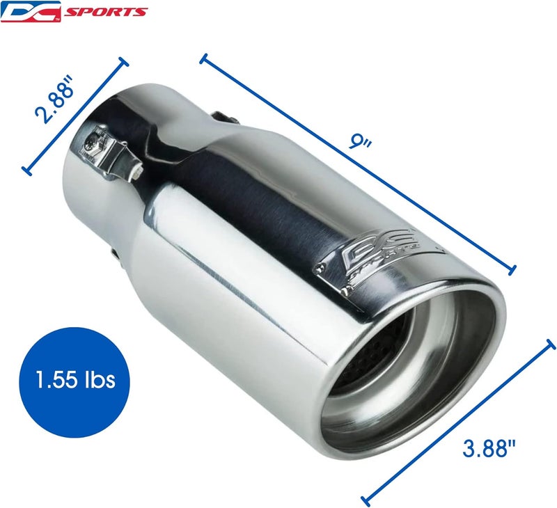DC Sports EX-1013 Performance Bolt-On Resonated Muffler Slant Exhaust Tip with Clamps and Adapters for Universal Fitment on Most Cars, Sedans, and Trucks - Polished Stainless Steel - Image 3