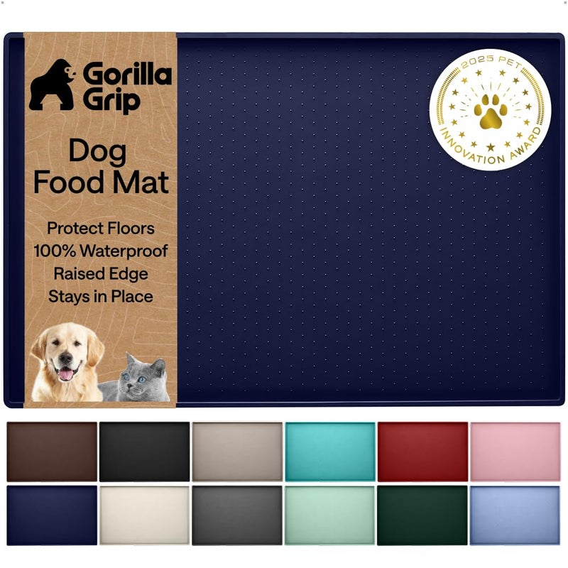 GORILLA GRIP 100 Waterproof Raised Edge BPA Free Silicone Pet Feeding Mat Dog Cat Food Mats Contain Spills Protects Floors Placemats for Cats and Dogs Water Bowl Pets Accessories 185x115 Navy - Image 2