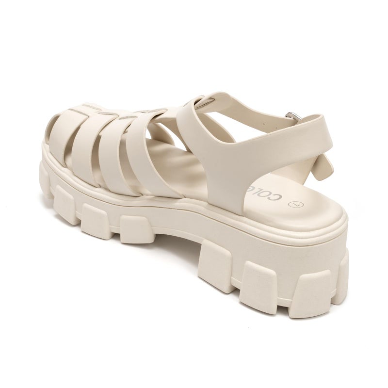 Colgo Womens Platform Wedge Sandals Chunky Block Heeled Adjustable Buckle Fisherman Sandals for Summer(Beige, 10) - Image 4