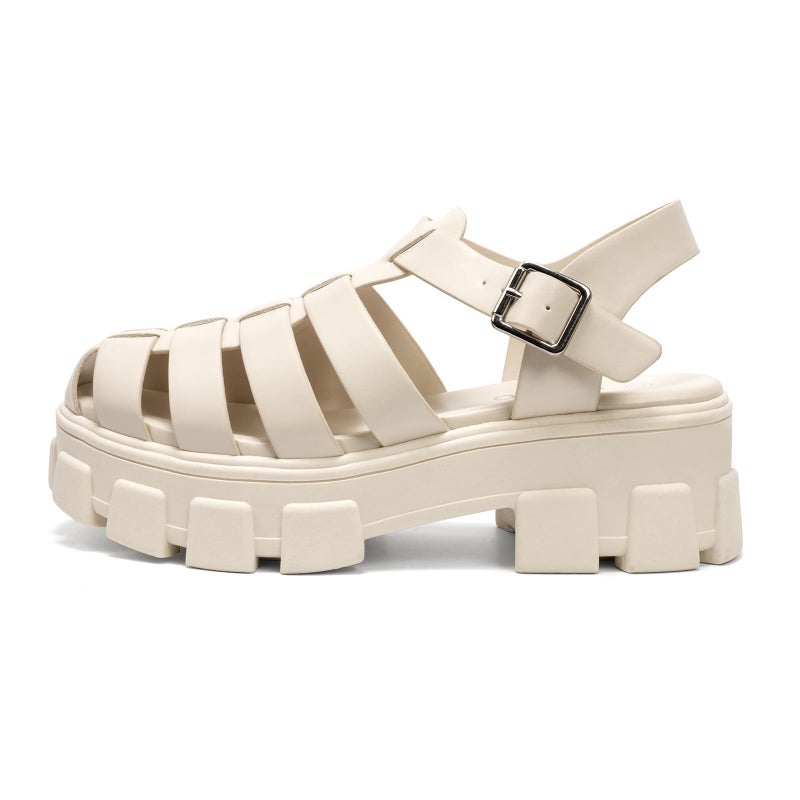 Colgo Womens Platform Wedge Sandals Chunky Block Heeled Adjustable Buckle Fisherman Sandals for Summer(Beige, 10) - Image 3