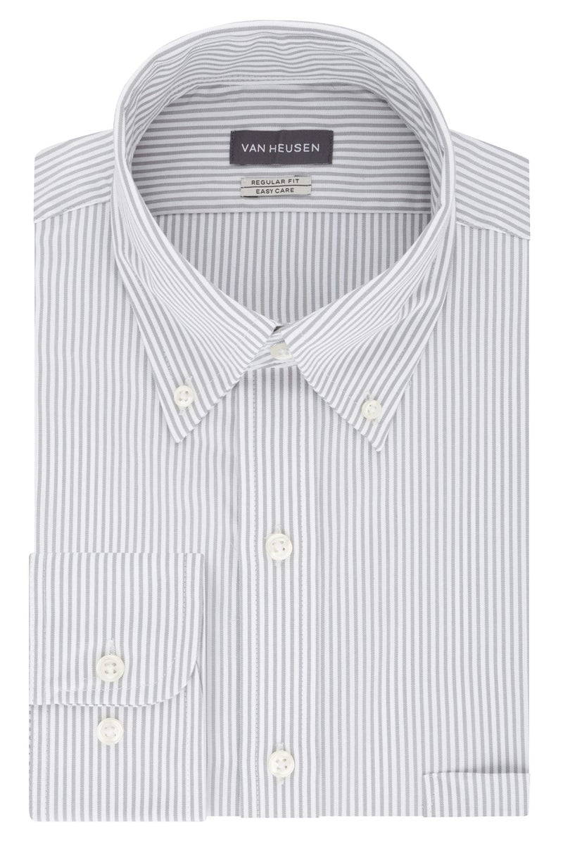 Van Heusen قميص رسمي للرجال من فان هيوزن بتصميم عادي بخطوط دقيقة، رمادي مثلج، 17" عنق 36"-37" كم - Image 3