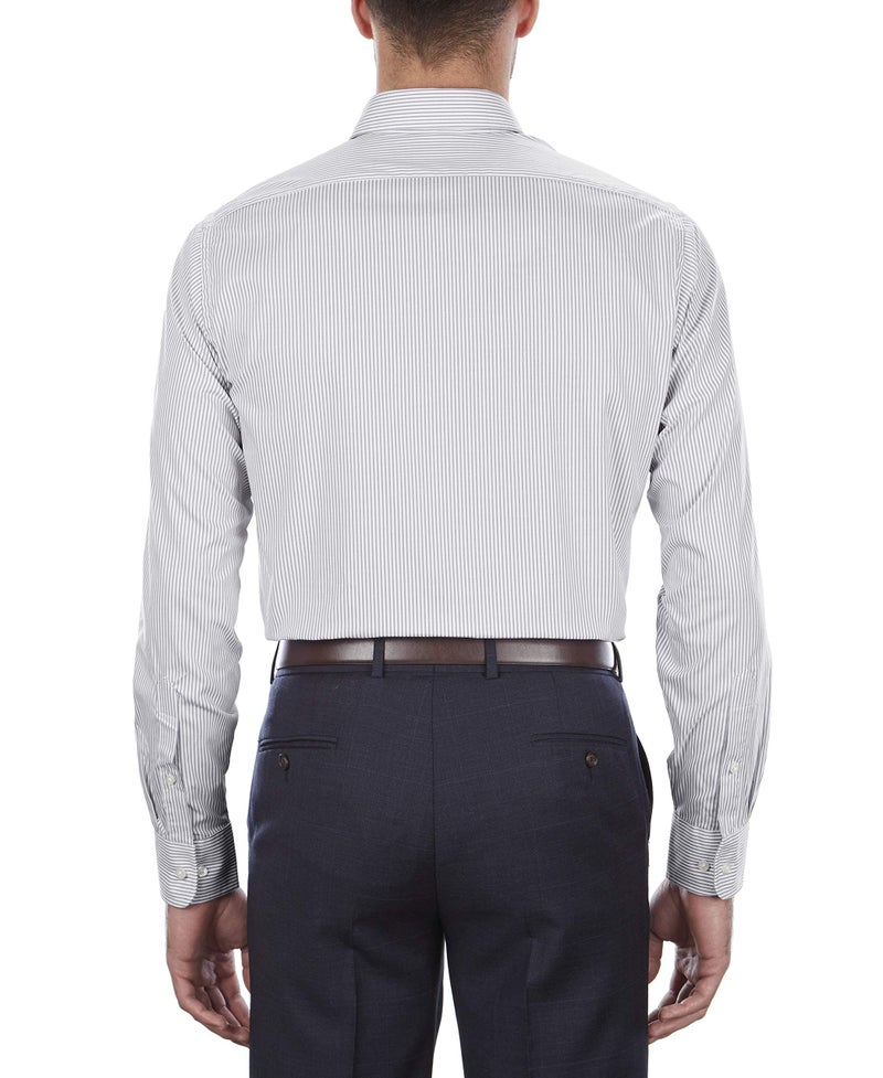Van Heusen قميص رسمي للرجال من فان هيوزن بتصميم عادي بخطوط دقيقة، رمادي مثلج، 17" عنق 36"-37" كم - Image 2
