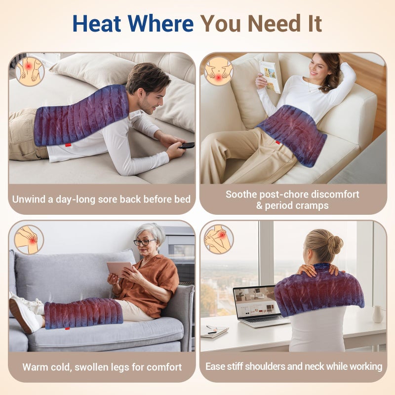 Comfytemp Large Microwave Heating Pad for Sciatica, Back Pain Relief, Period Cramps, 12x22 3.6LB Moist Microwavable Heating Pads, Warm Compress for Neck Shoulders, Comfort Items for Women Seniors - Image 2